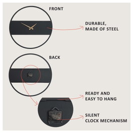 Wallity Stripe Metal Wall Clock - APS103 Negro